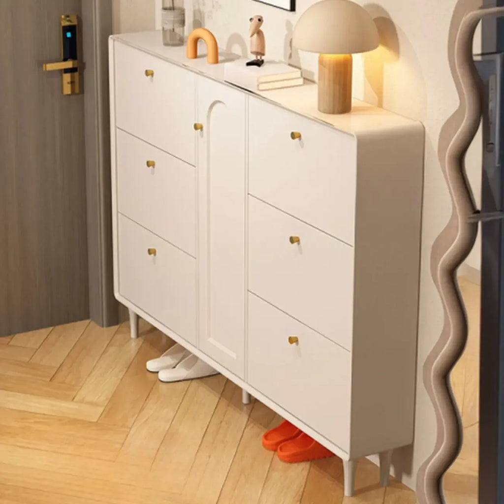 Beige Wood Entryway Shoe Cabinet with Hidden Storage