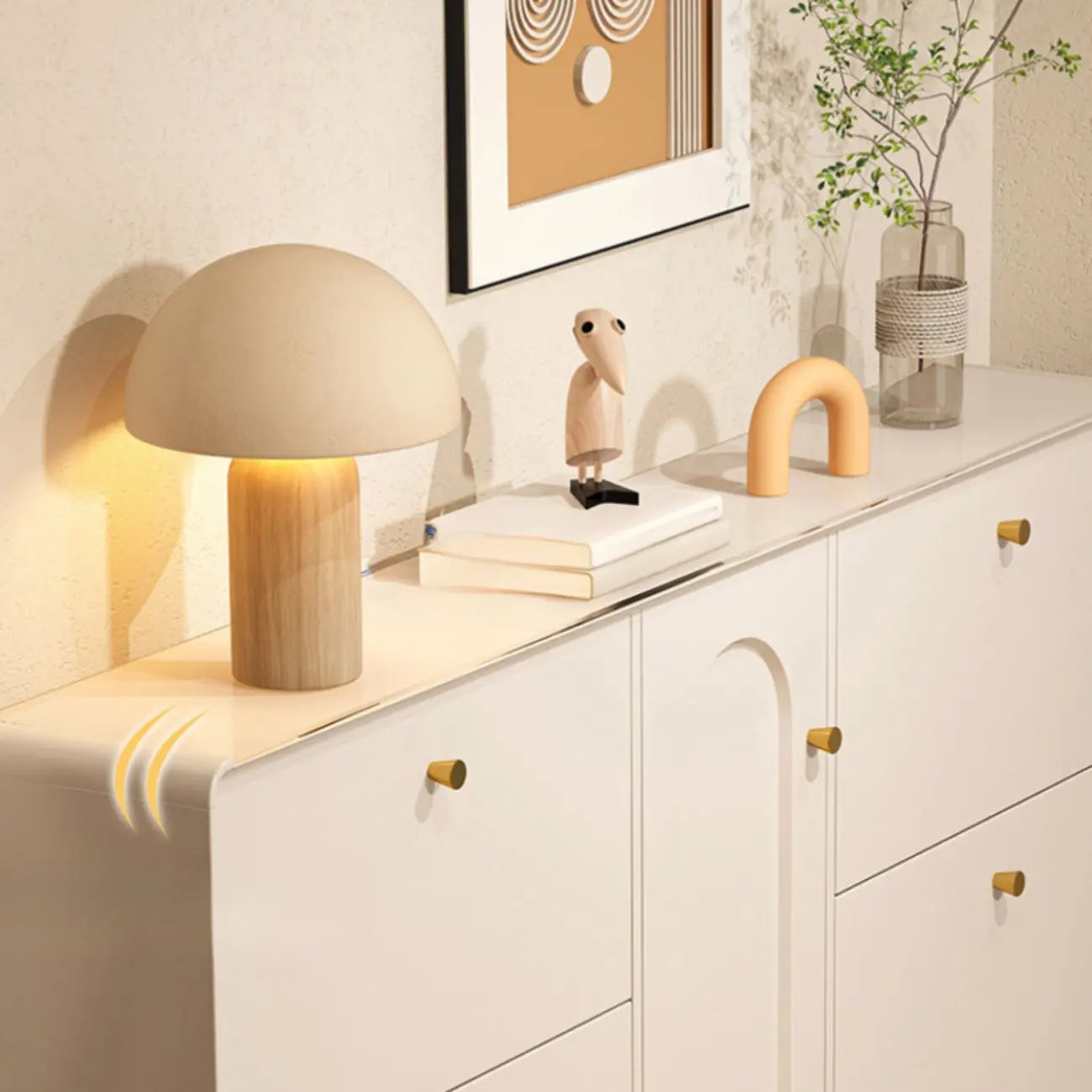 Beige Wood Entryway Shoe Cabinet with Hidden Storage