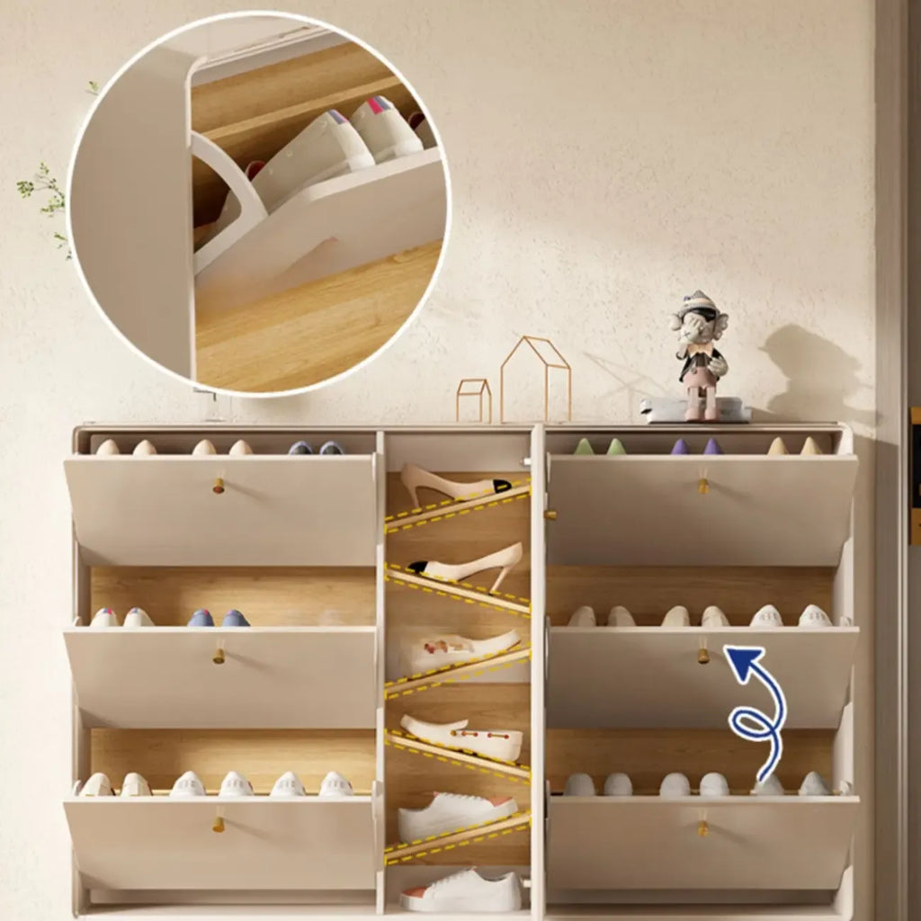 Beige Wood Entryway Shoe Cabinet with Hidden Storage
