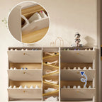 Beige Wood Entryway Shoe Cabinet with Hidden Storage