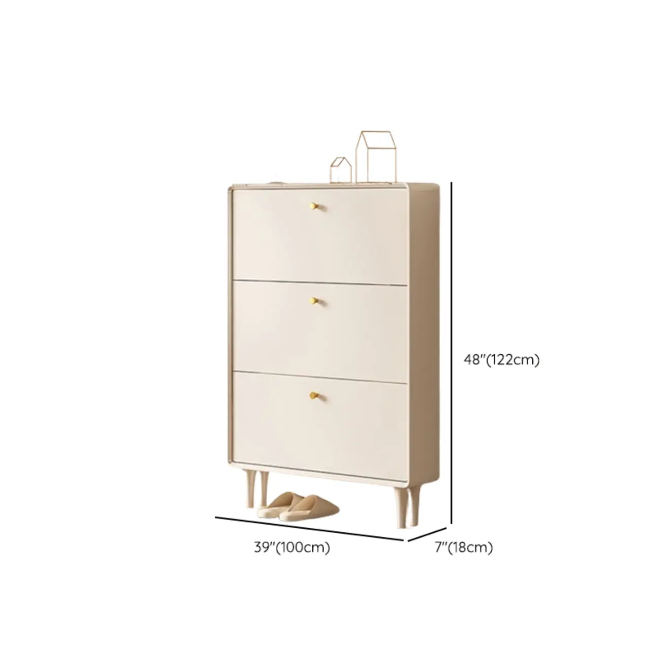 Beige Wood Entryway Shoe Cabinet with Hidden Storage