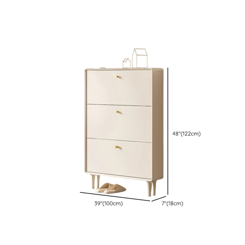 Beige Wood Entryway Shoe Cabinet with Hidden Storage
