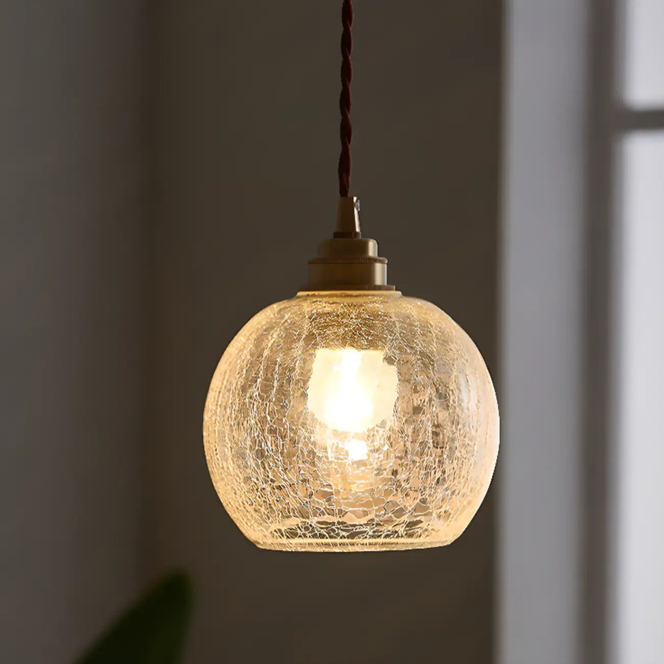 Modern Adjustable Gold Crakle Glass Globe Pendant Light