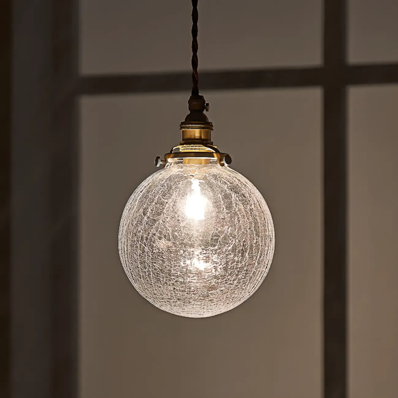 Modern Adjustable Gold Crakle Glass Globe Pendant Light