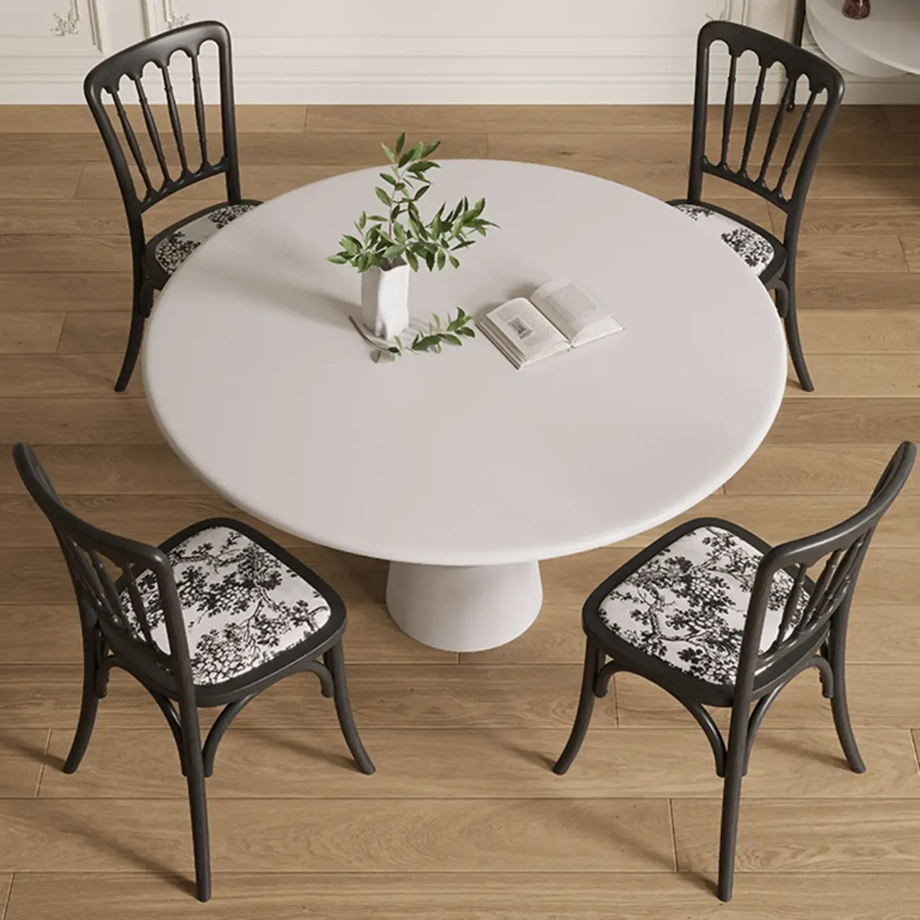 Casual White Pedestal Wood Round Dining Table
