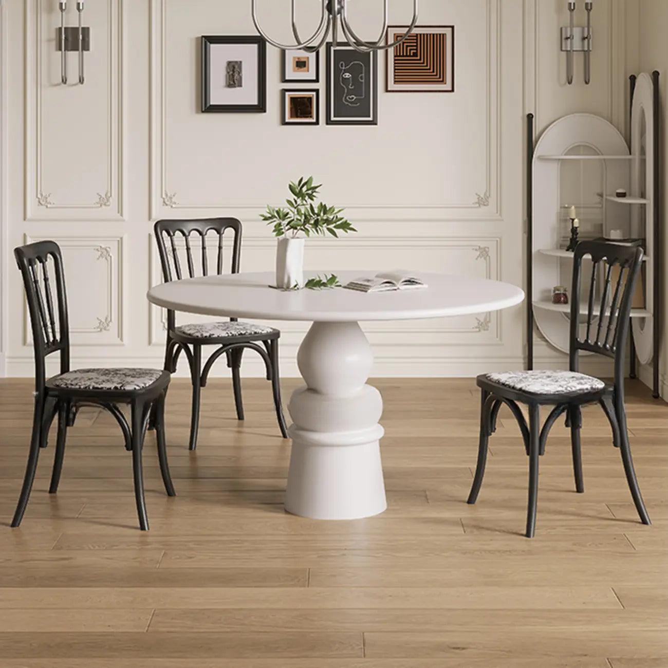 Casual White Pedestal Wood Round Dining Table