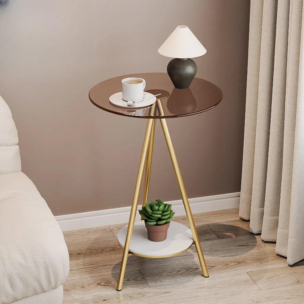 Glam Round Glass Storage End Table with Metal Legs
