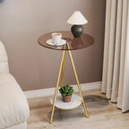 Glam Round Glass Storage End Table with Metal Legs