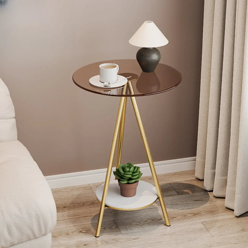 Glam Round Glass Storage End Table with Metal Legs