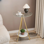 Glam Round Glass Storage End Table with Metal Legs