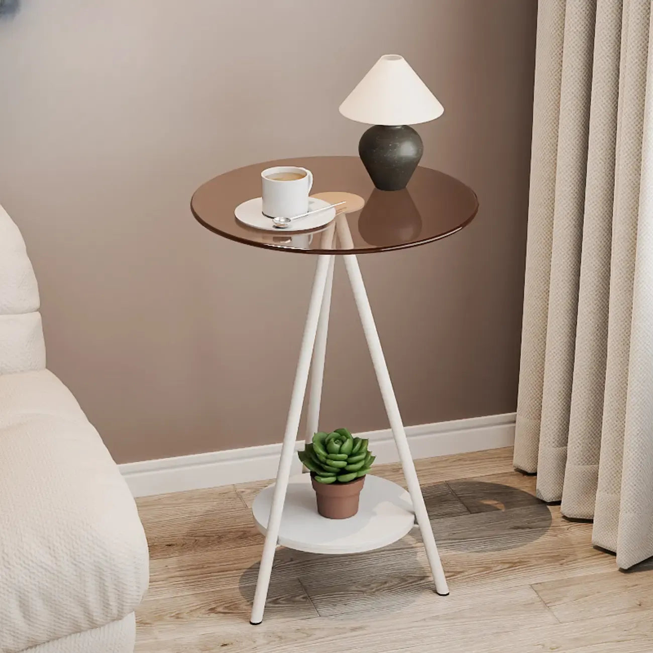 Glam Round Glass Storage End Table with Metal Legs
