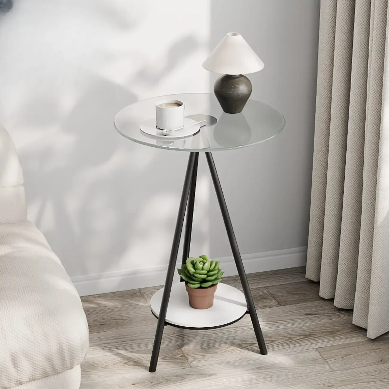 Glam Round Glass Storage End Table with Metal Legs