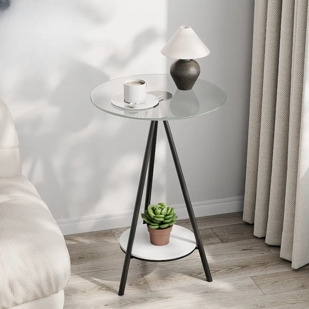 Glam Round Glass Storage End Table with Metal Legs