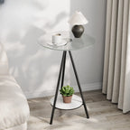 Glam Round Glass Storage End Table with Metal Legs