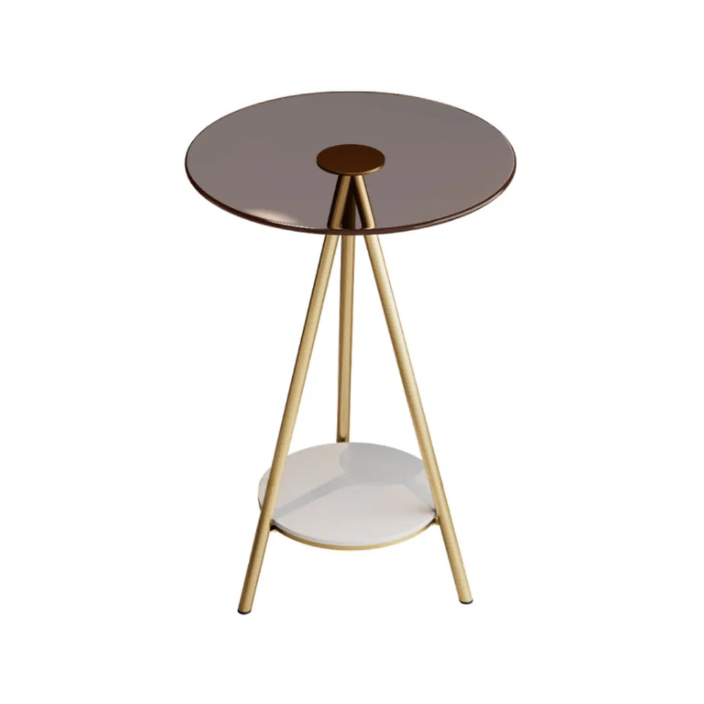 Glam Round Glass Storage End Table with Metal Legs