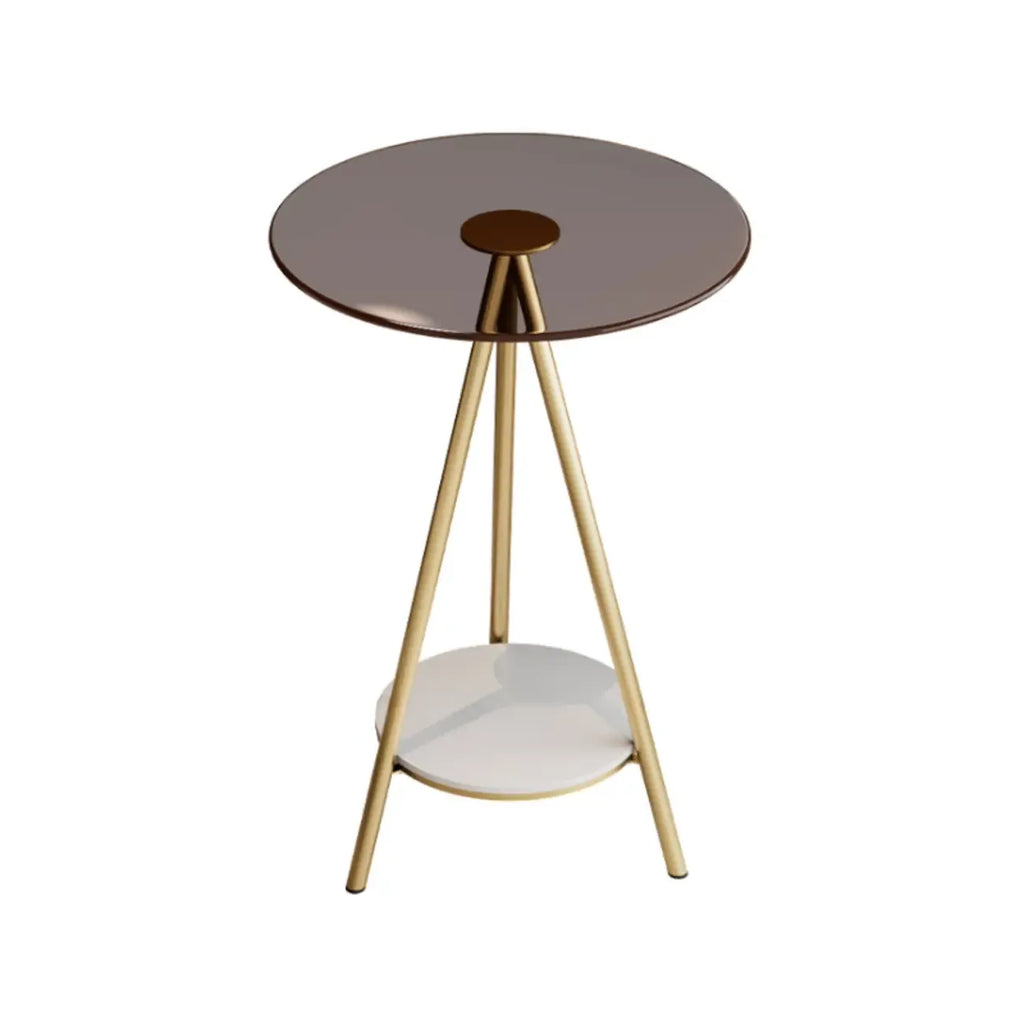 Glam Round Glass Storage End Table with Metal Legs