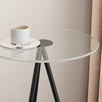 Glam Round Glass Storage End Table with Metal Legs