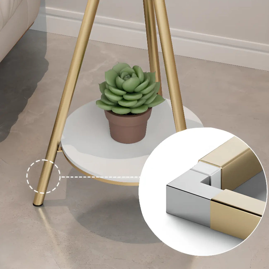 Glam Round Glass Storage End Table with Metal Legs