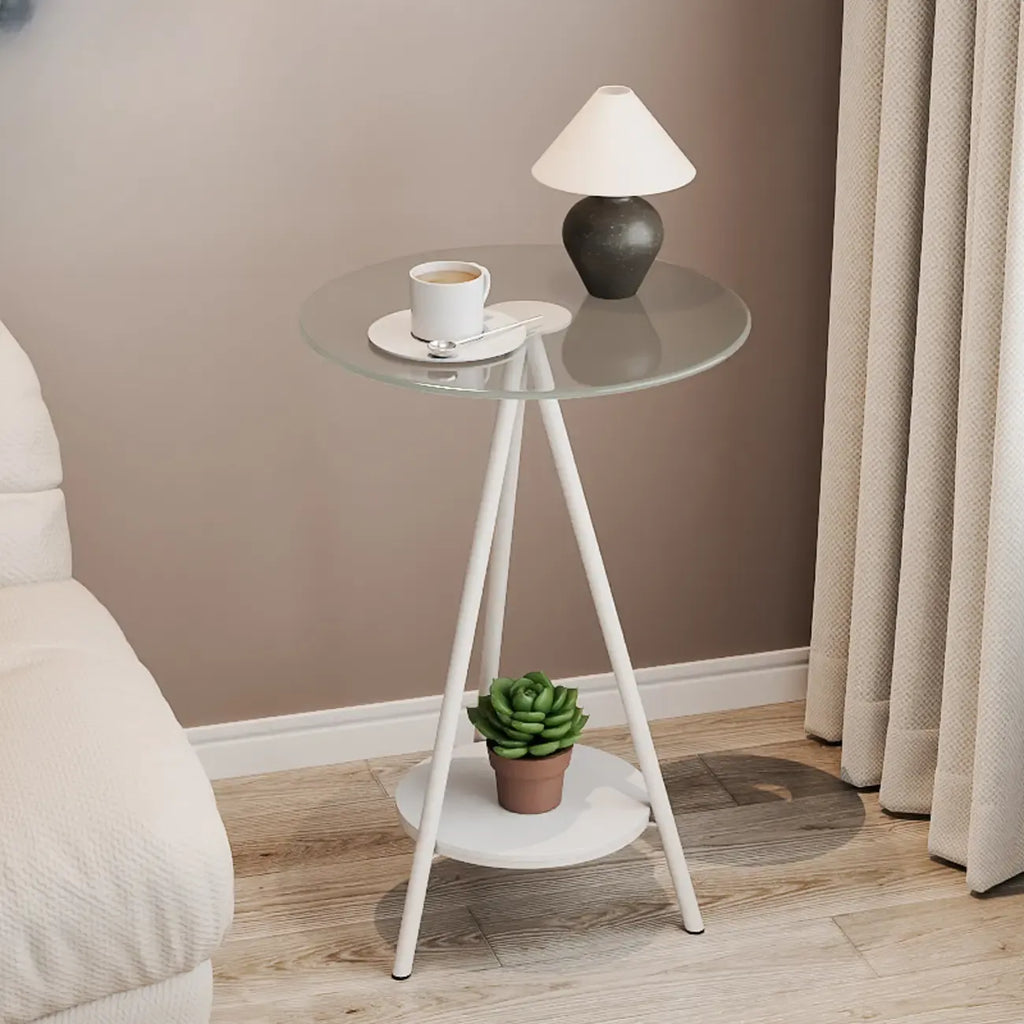 Glam Round Glass Storage End Table with Metal Legs