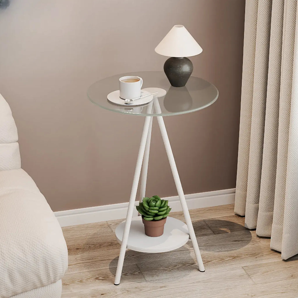 Glam Round Glass Storage End Table with Metal Legs