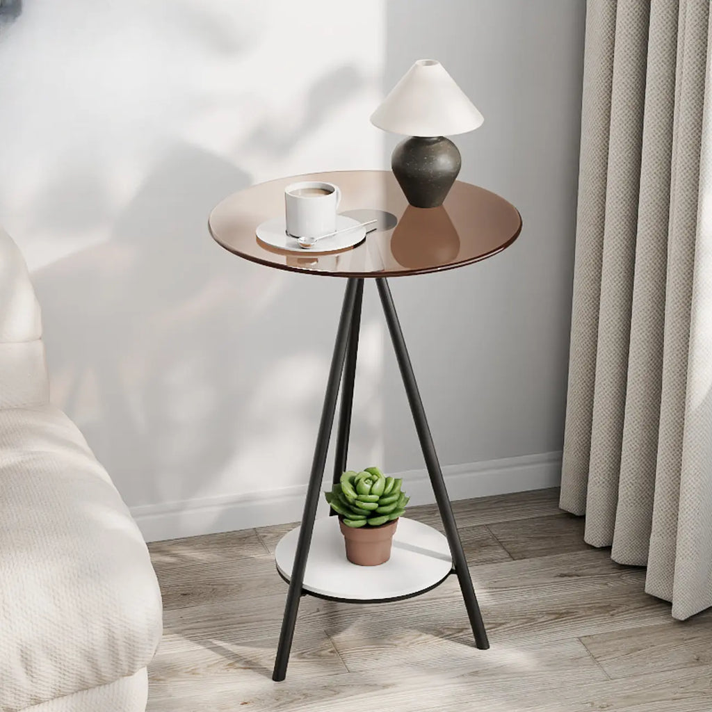 Glam Round Glass Storage End Table with Metal Legs