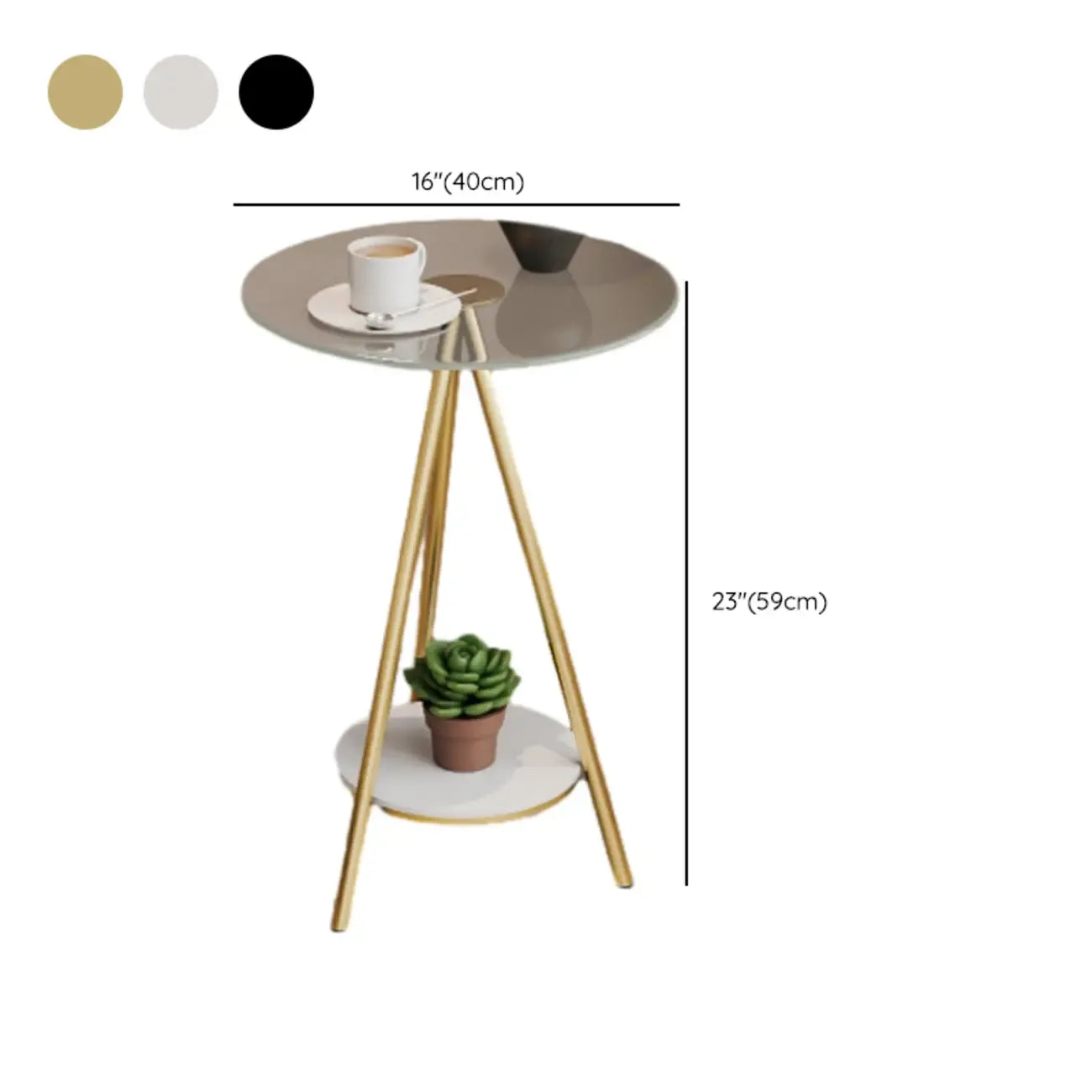 Glam Round Glass Storage End Table with Metal Legs