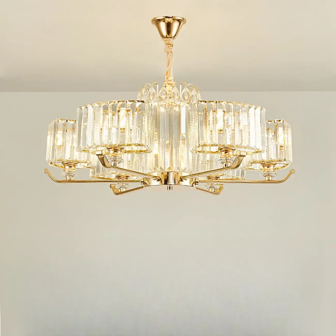 Glamorous Gold Ring Round Crystal Chandelier