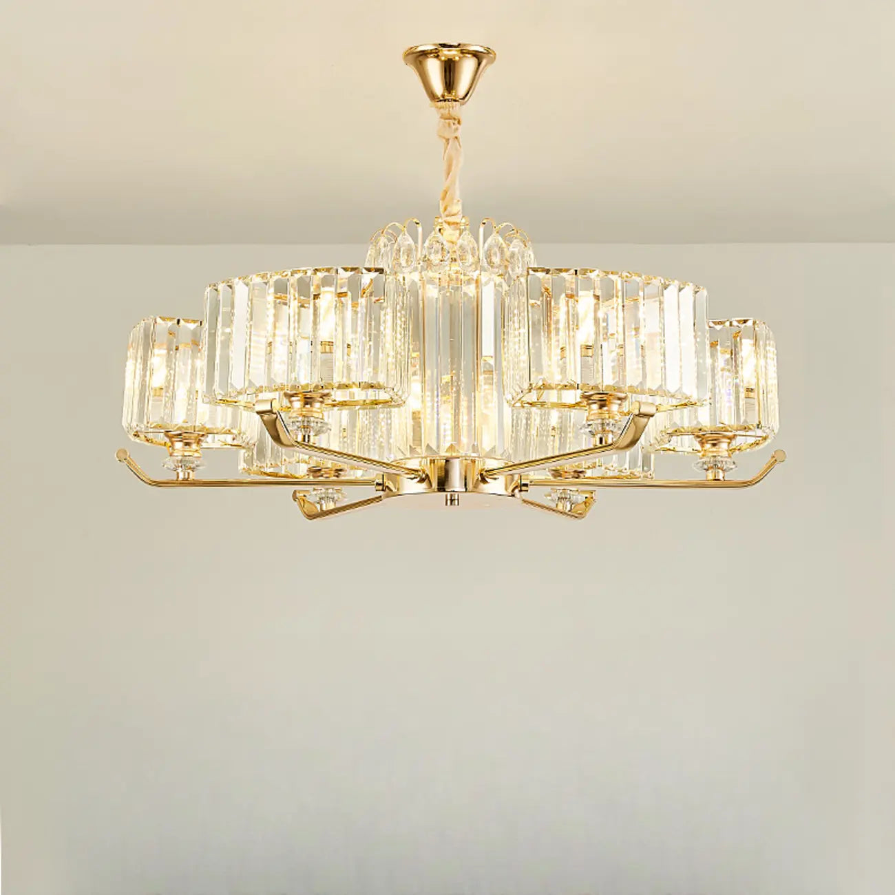 Glamorous Gold Ring Round Crystal Chandelier