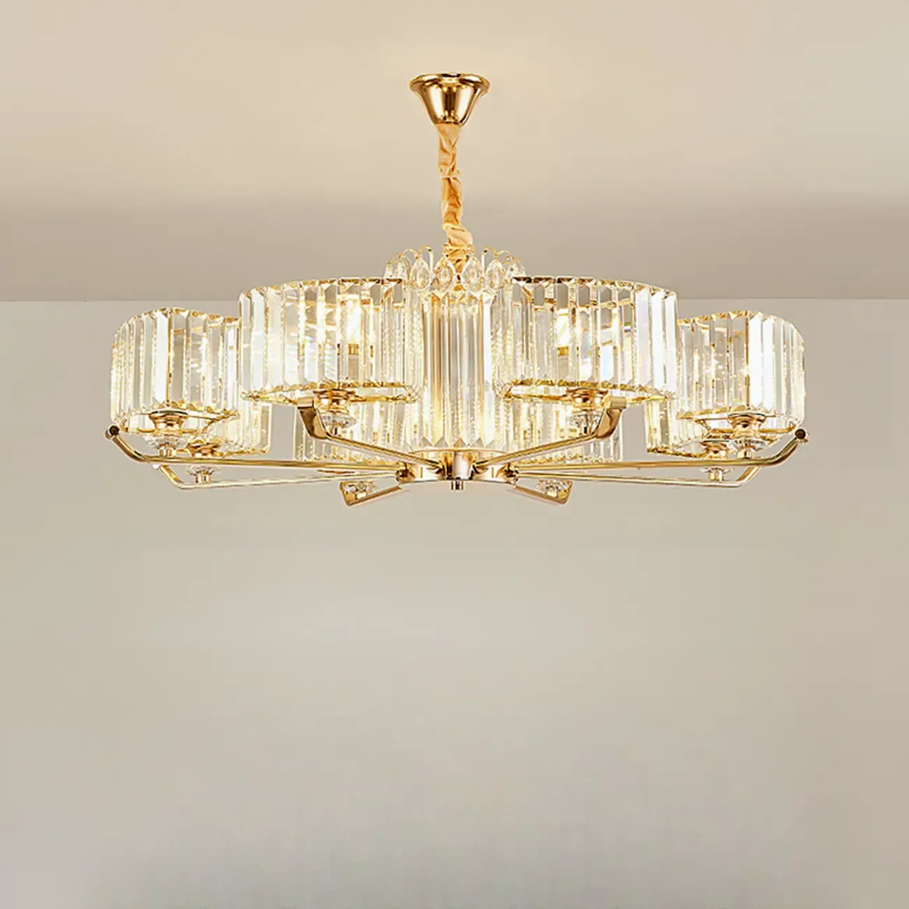 Glamorous Gold Ring Round Crystal Chandelier