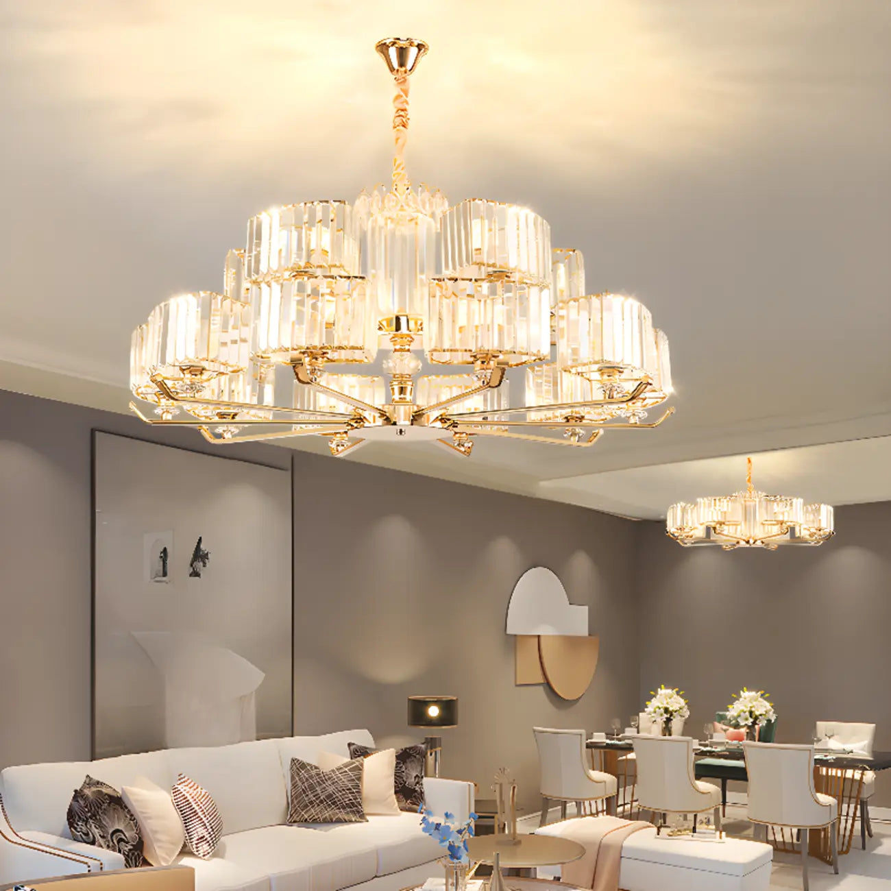 Glamorous Gold Ring Round Crystal Chandelier