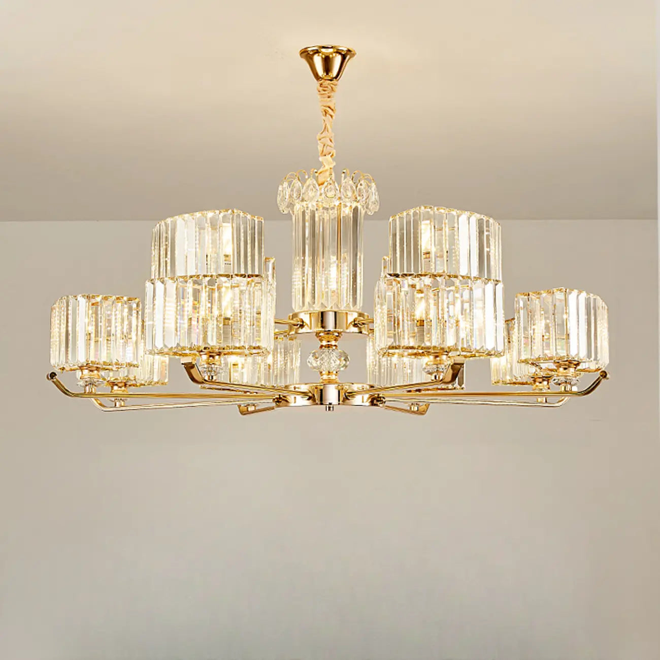 Glamorous Gold Ring Round Crystal Chandelier