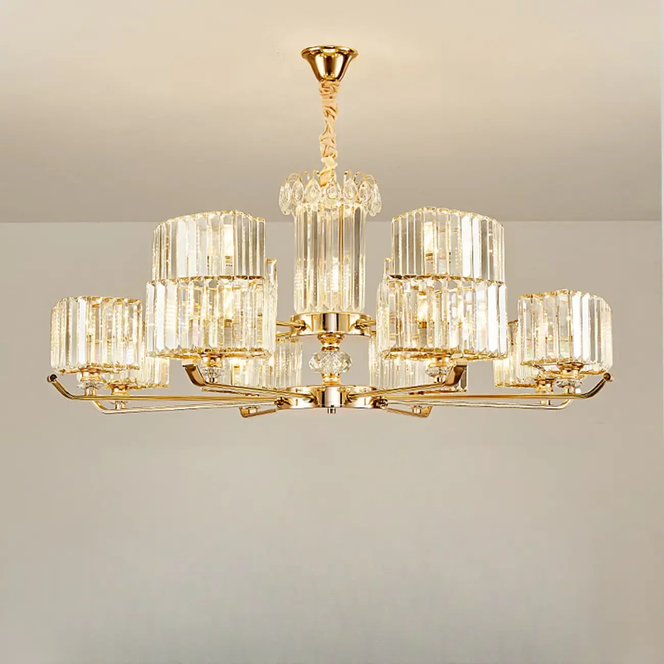 Glamorous Gold Ring Round Crystal Chandelier
