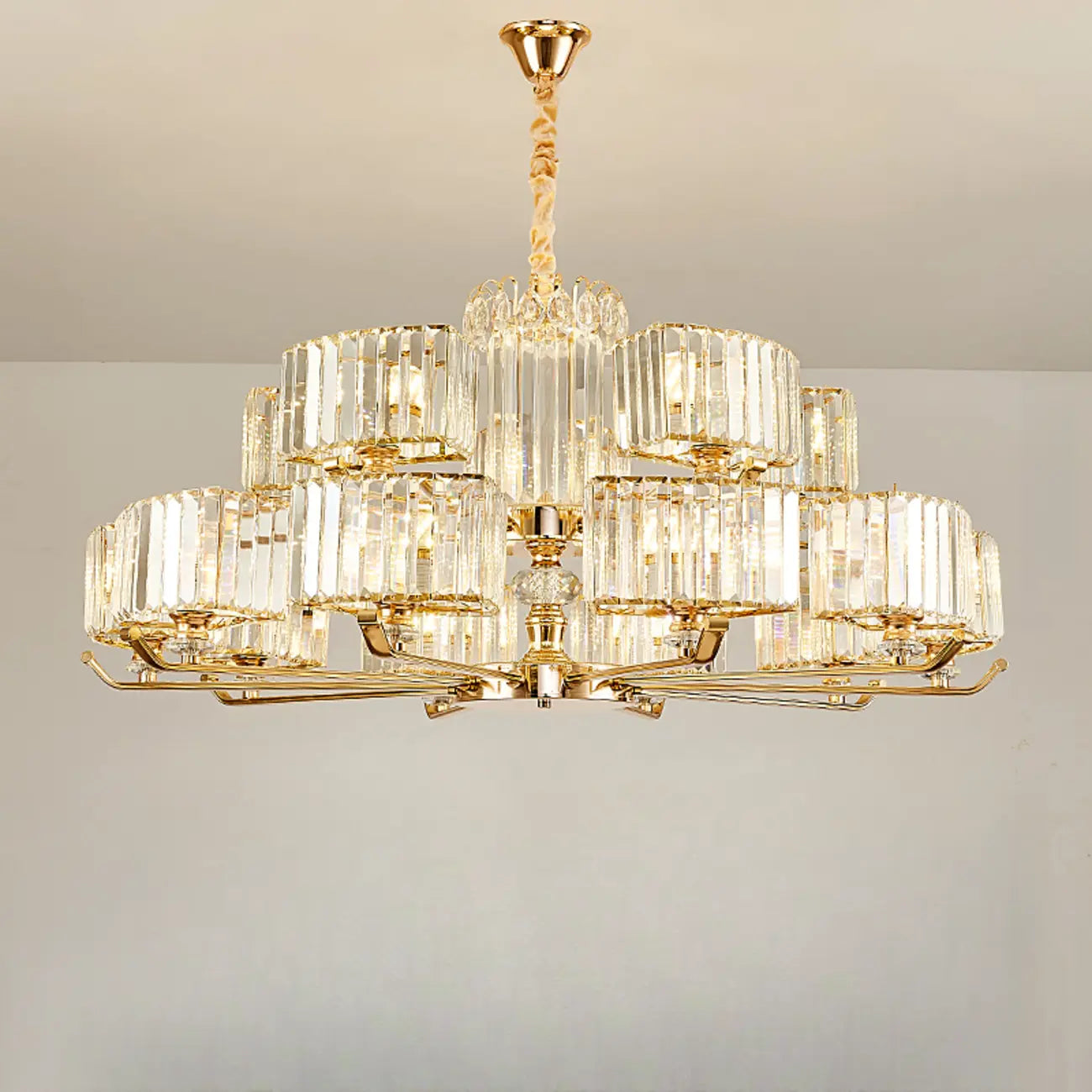 Glamorous Gold Ring Round Crystal Chandelier