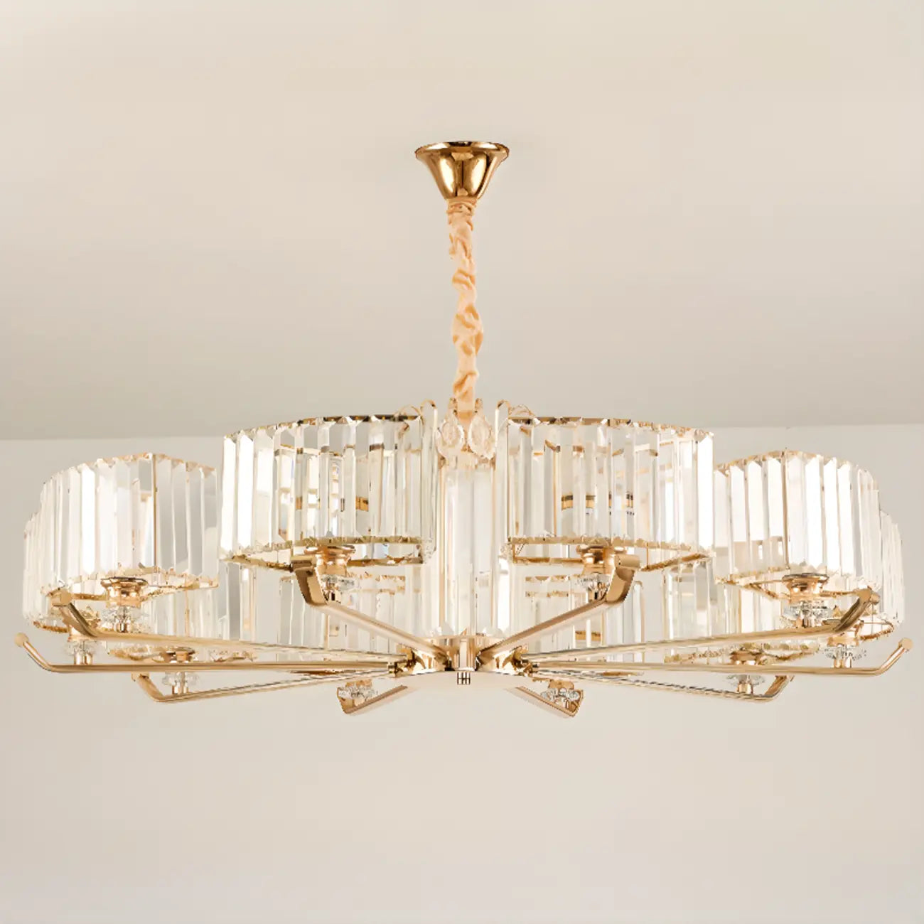 Glamorous Gold Ring Round Crystal Chandelier