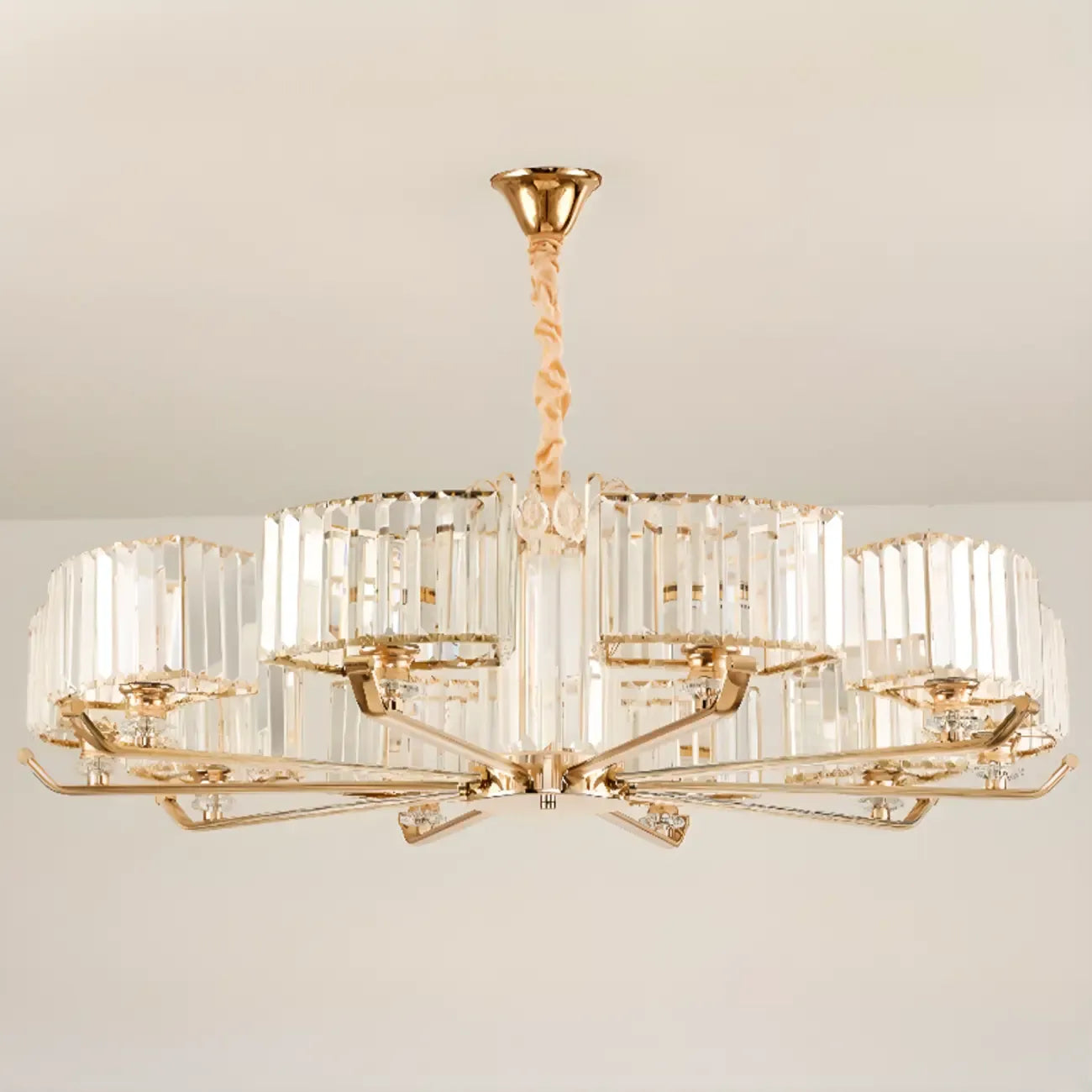 Glamorous Gold Ring Round Crystal Chandelier