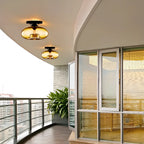 Clear Glass Drum Shade Industrial Semi Flush Mount Light