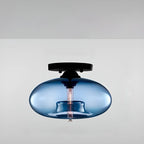 Clear Glass Drum Shade Industrial Semi Flush Mount Light