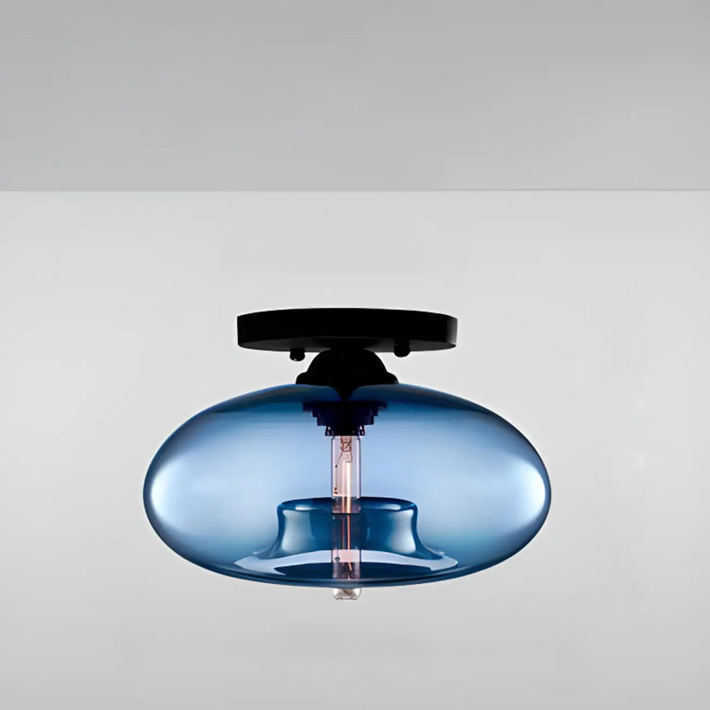 Clear Glass Drum Shade Industrial Semi Flush Mount Light