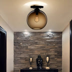 Clear Glass Drum Shade Industrial Semi Flush Mount Light