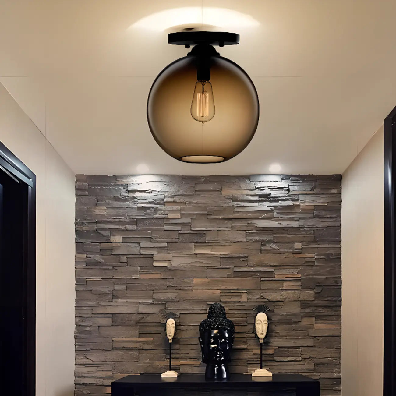 Clear Glass Drum Shade Industrial Semi Flush Mount Light