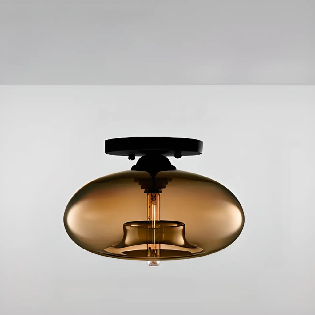 Clear Glass Drum Shade Industrial Semi Flush Mount Light