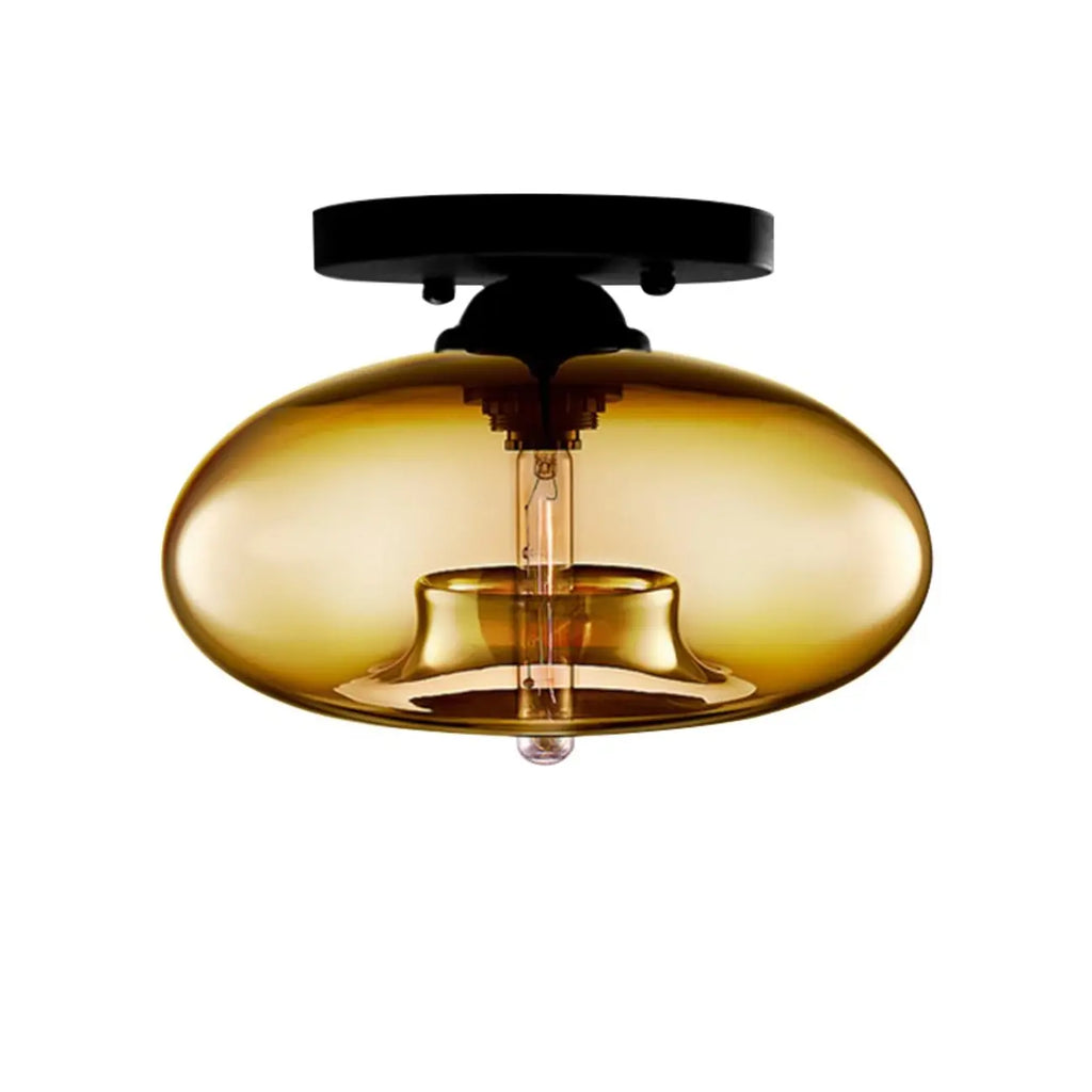 Clear Glass Drum Shade Industrial Semi Flush Mount Light