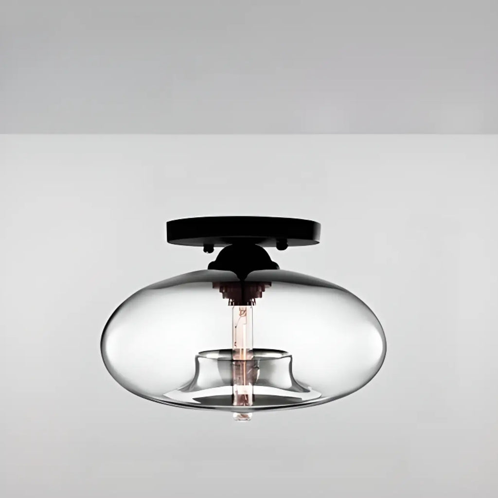 Clear Glass Drum Shade Industrial Semi Flush Mount Light