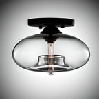 Clear Glass Drum Shade Industrial Semi Flush Mount Light