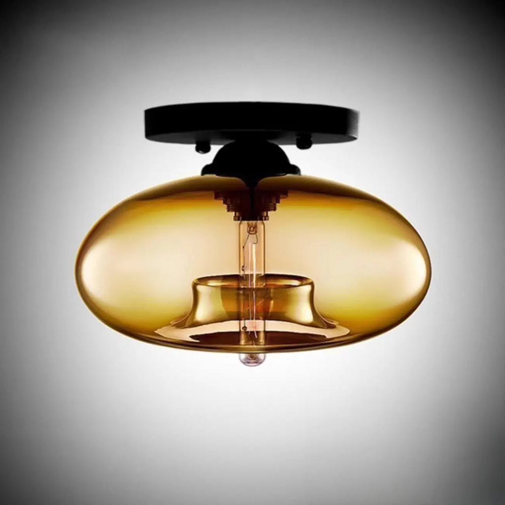 Clear Glass Drum Shade Industrial Semi Flush Mount Light