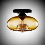 Clear Glass Drum Shade Industrial Semi Flush Mount Light