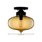 Clear Glass Drum Shade Industrial Semi Flush Mount Light