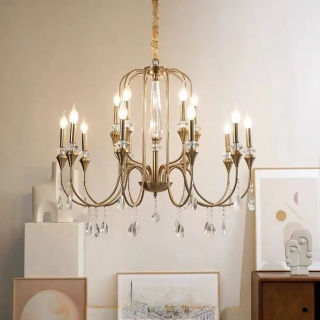 Metallic Alloy Hanging Gold Adjustable Crystal Chandelier