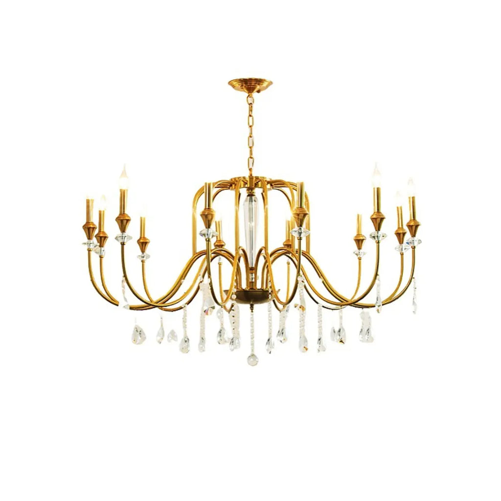 Metallic Alloy Hanging Gold Adjustable Crystal Chandelier
