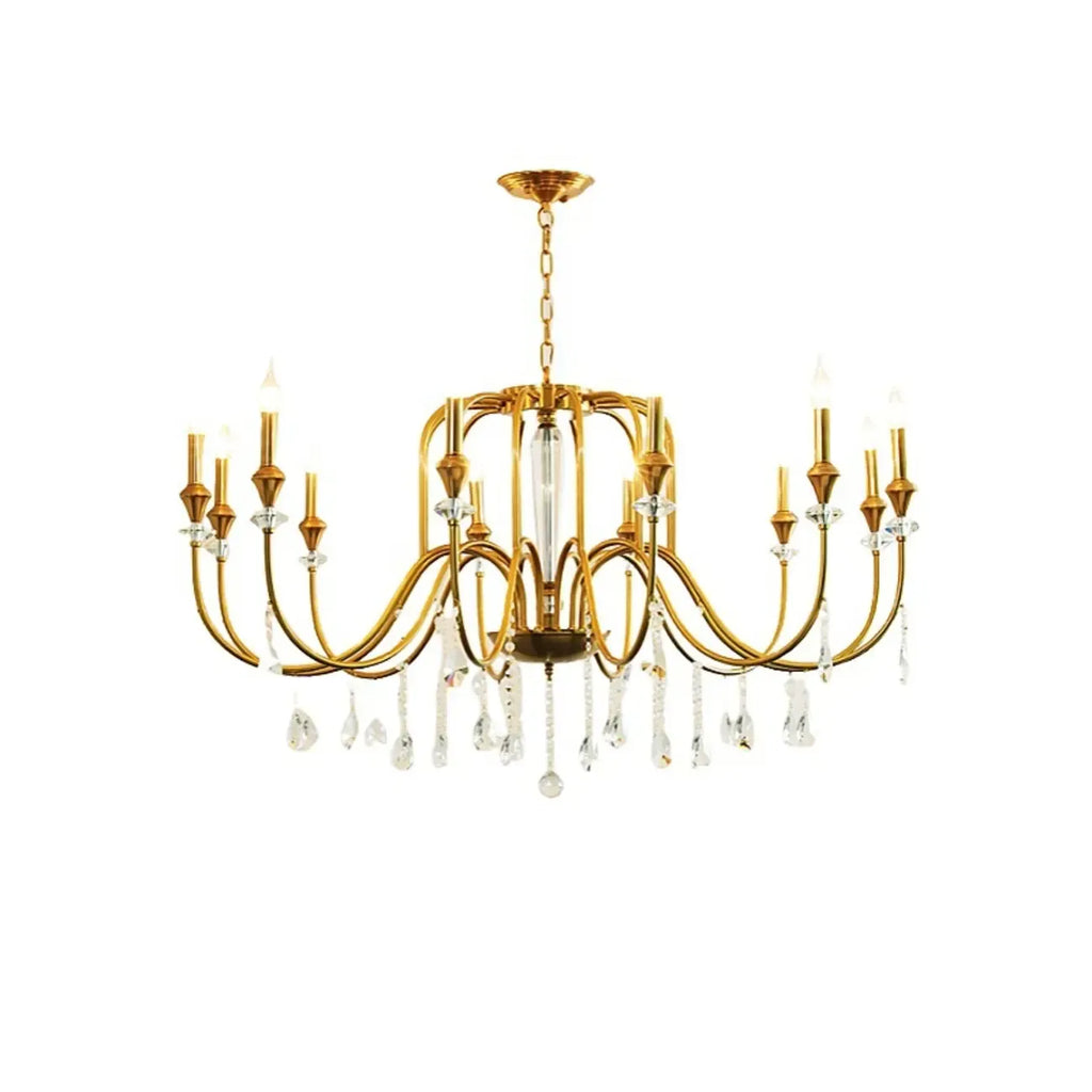 Metallic Alloy Hanging Gold Adjustable Crystal Chandelier